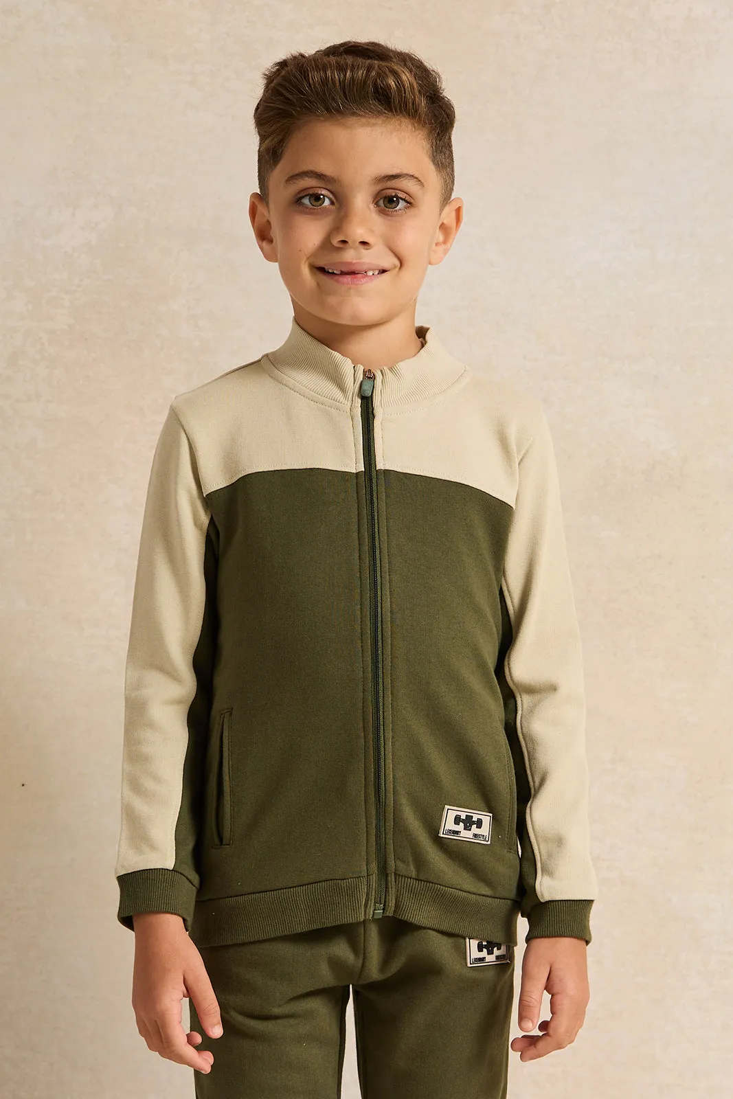 Boys Olive High Neck Jog Set (2 Piece) sold by Redtag product image thumbnail 2