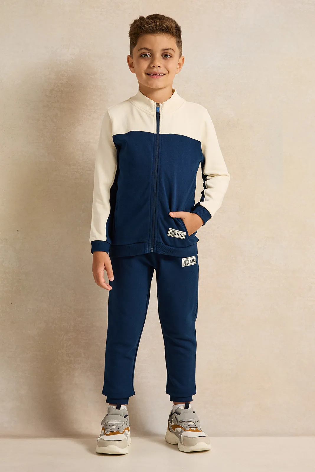 Boys Navy And White High Neck Jog Set (2 Piece) sold by Redtag