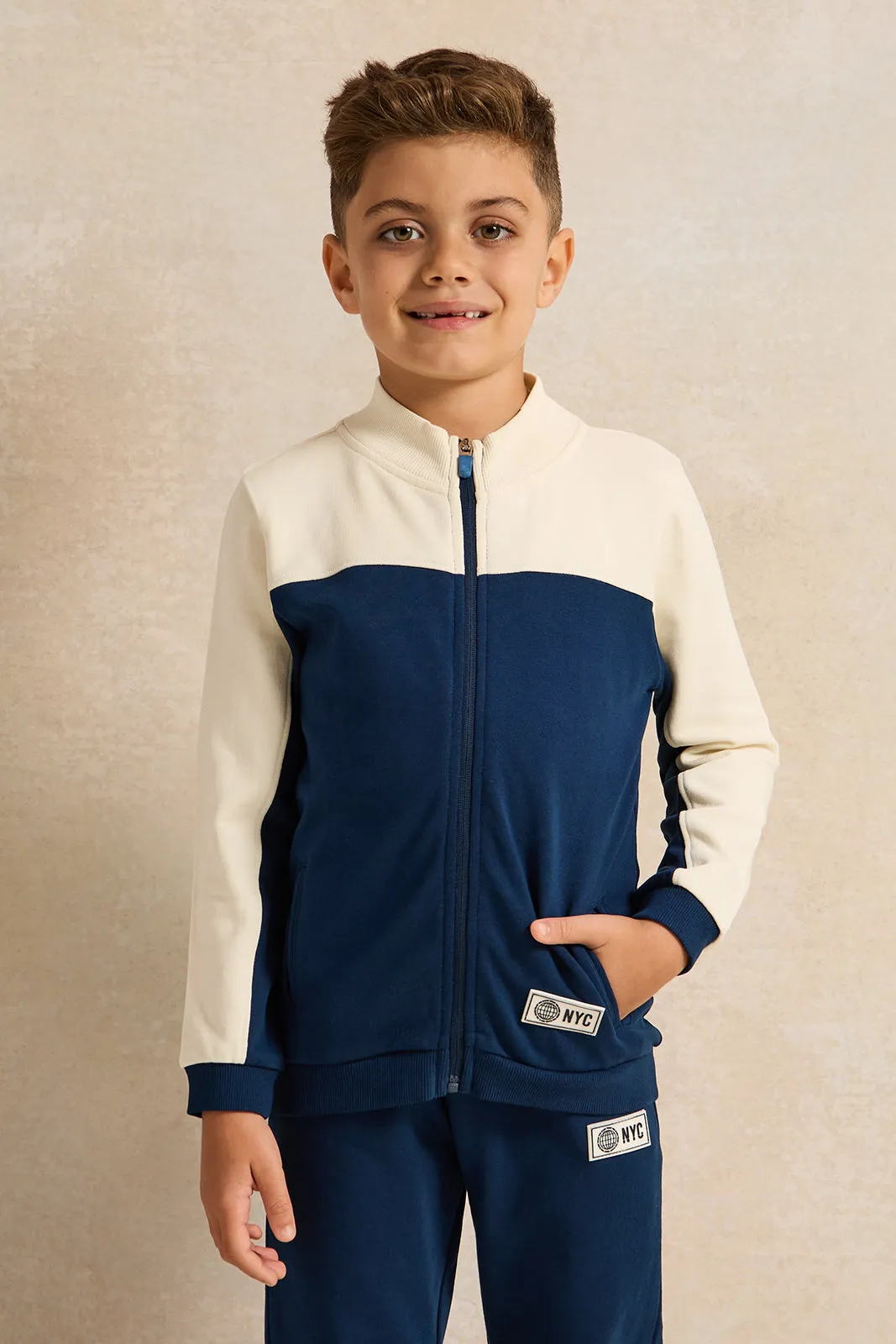 Boys Navy And White High Neck Jog Set (2 Piece) sold by Redtag product image thumbnail 2