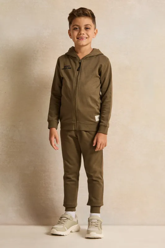 Boys Olive Hooded Zip-Through Jogging Set  (2 Piece) sold by Redtag