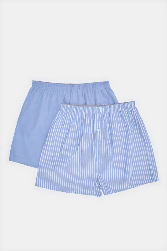 Men Blue Striped Woven Boxers (Pack of 2) sold by Redtag