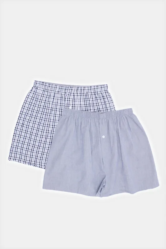 Men Grey Striped Woven Boxers (Pack of 2) sold by Redtag