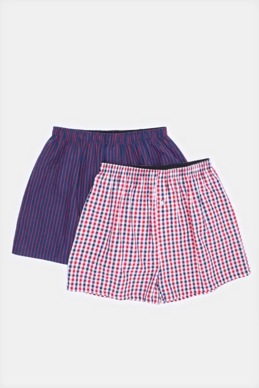 Men Navy And Pink Striped Woven Boxers (Pack of 2) sold by Redtag