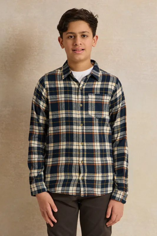 Senior Boys Navy checkered Shirt With White T-shirt sold by Redtag