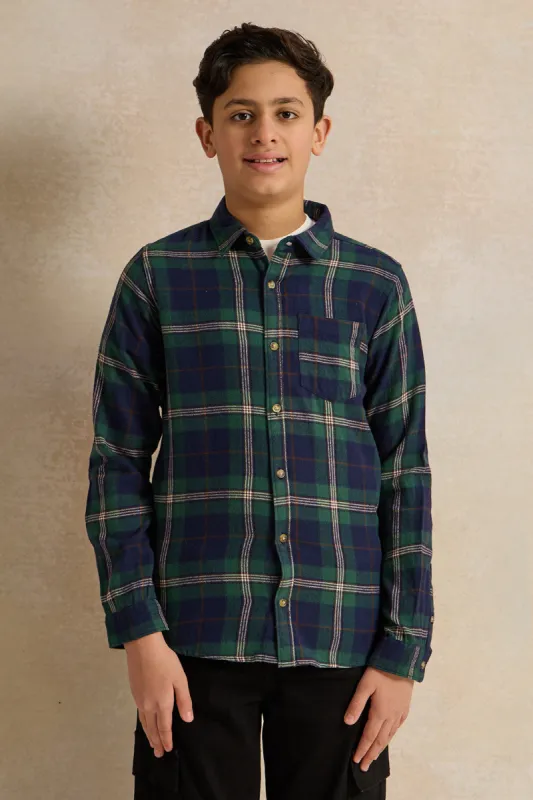 Senior Boys White T-Shirt With checkered Shirt sold by Redtag