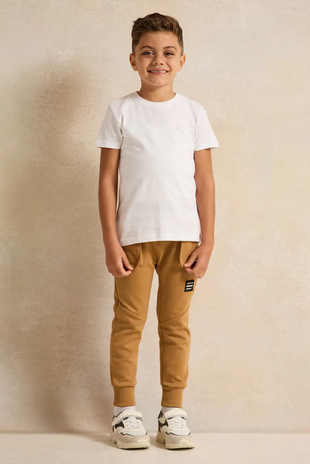 Boys Beige Zip Pocket Track Pants sold by Redtag product image thumbnail 2