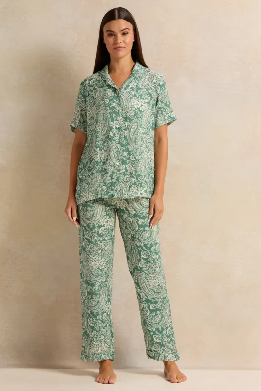 Women Green Printed Short Sleeve Pyjama Set (2 Piece) sold by Redtag