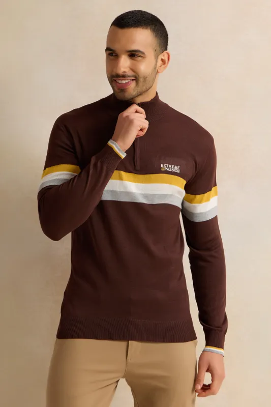 Men Brown Striped Sweater sold by Redtag