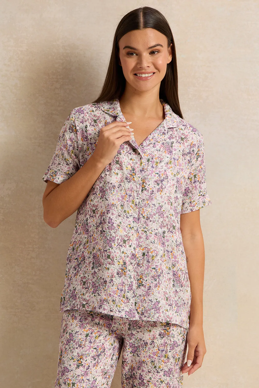 Women Purple Printed Short Sleeve Pyjama Set (2 Piece) sold by Redtag product image thumbnail 2