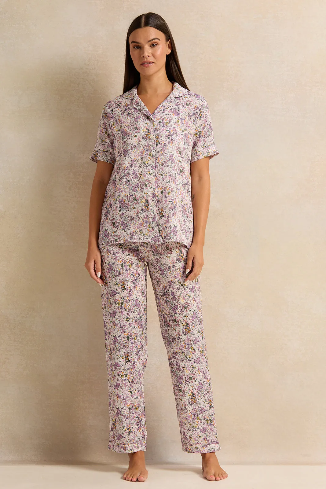 Women Purple Printed Short Sleeve Pyjama Set (2 Piece) sold by Redtag