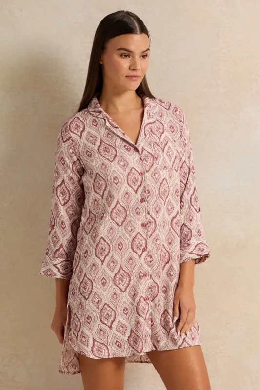 Women Purple Paisley Tunic Nightshirt sold by Redtag