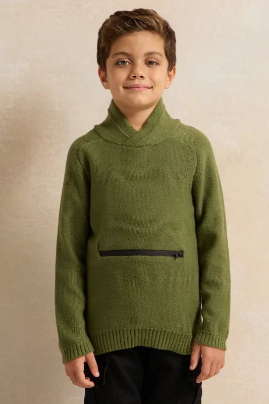 Boys Olive Solid Sweater sold by Redtag