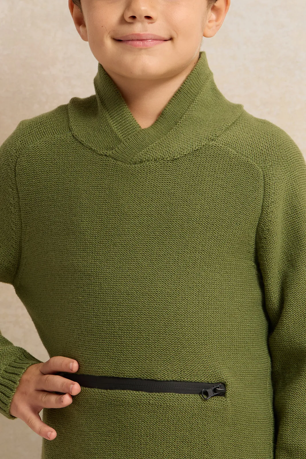 Boys Olive Solid Sweater sold by Redtag product image thumbnail 4