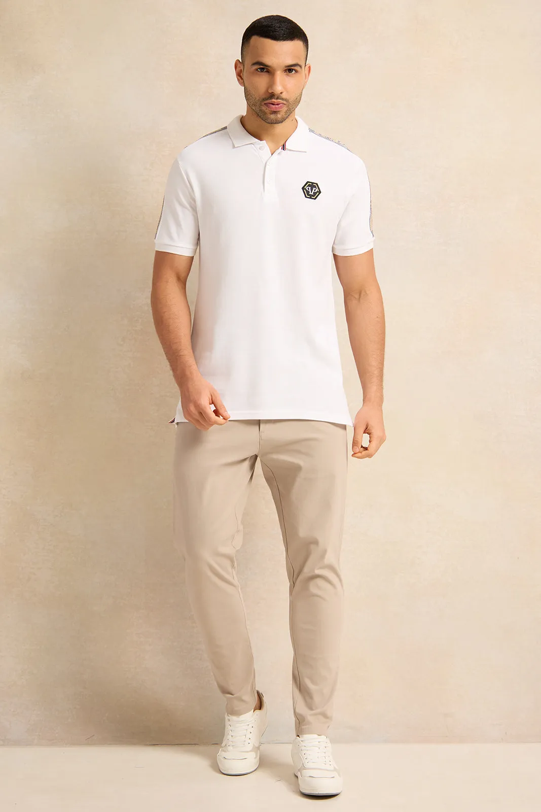 Men White Solid Polo Shirt sold by Redtag product image thumbnail 2