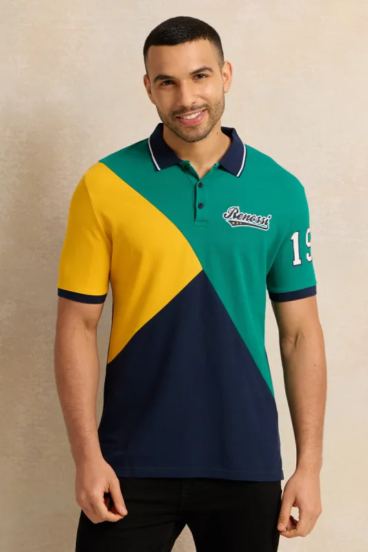 Men Multicolour Cut And Sew Polo Shirt sold by Redtag