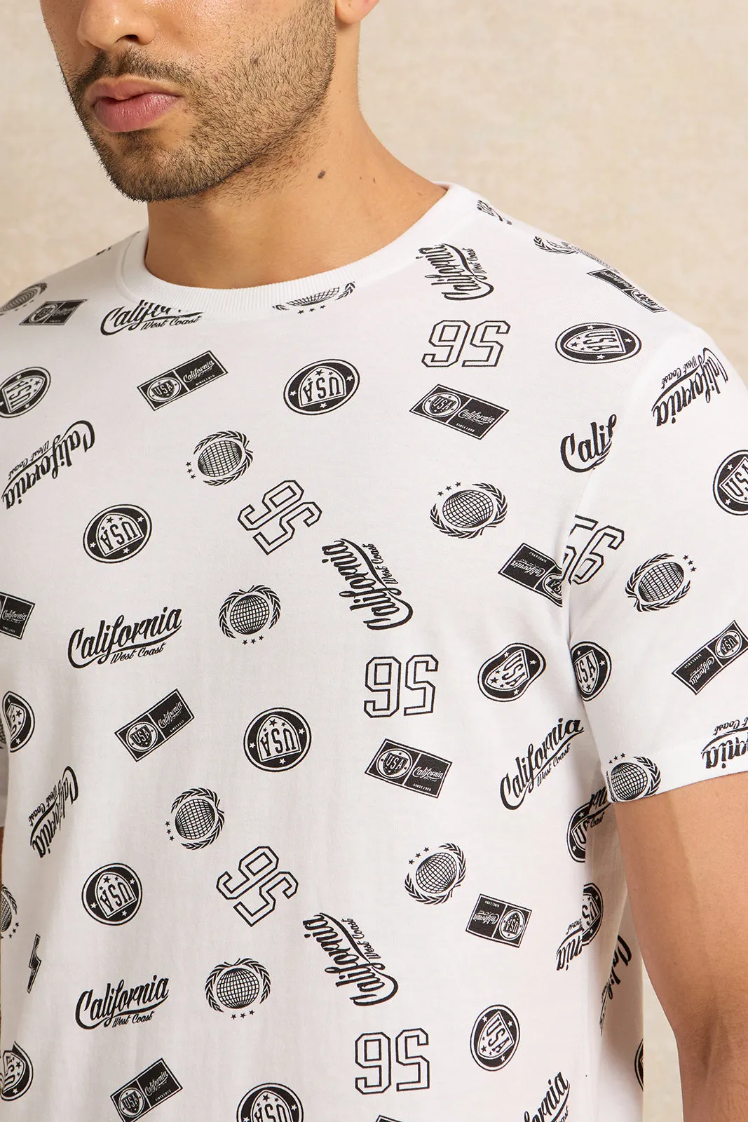 Men White Printed T-Shirt sold by Redtag product image thumbnail 4