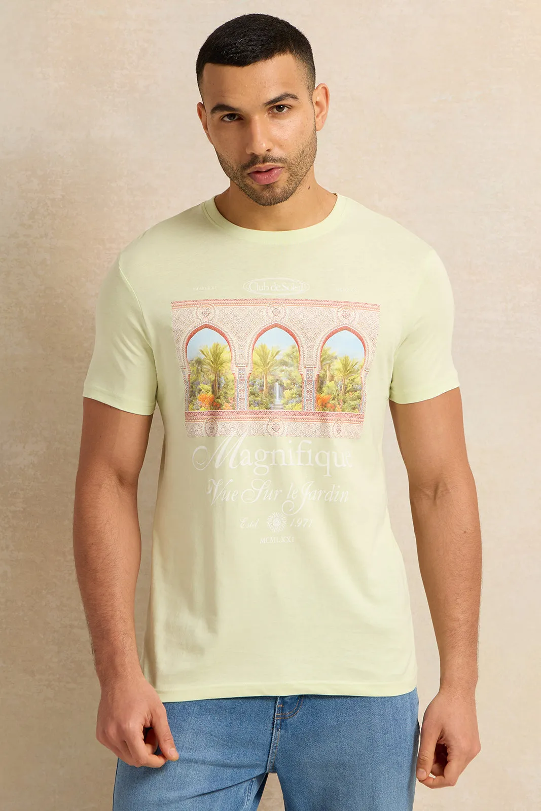 Men Yellow Printed T-Shirt sold by Redtag