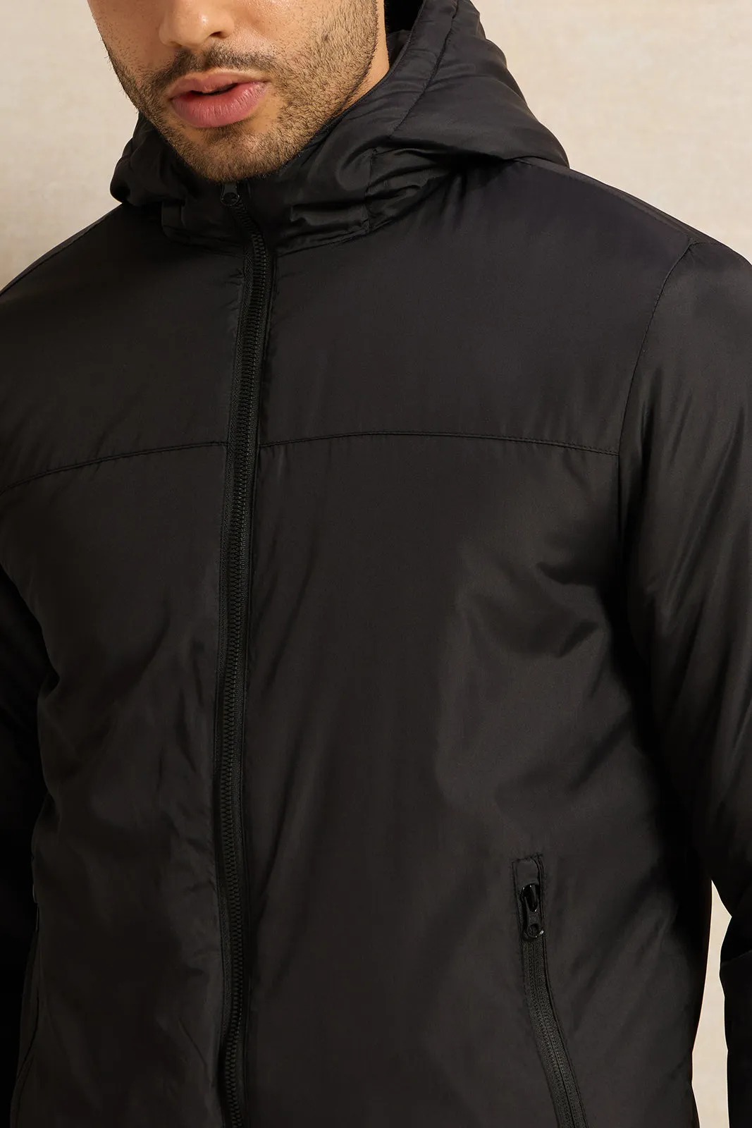 Men Black Hooded Jacket sold by Redtag product image thumbnail 4