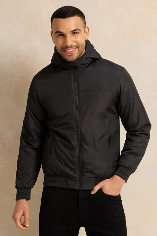 Men Black Hooded Jacket sold by Redtag