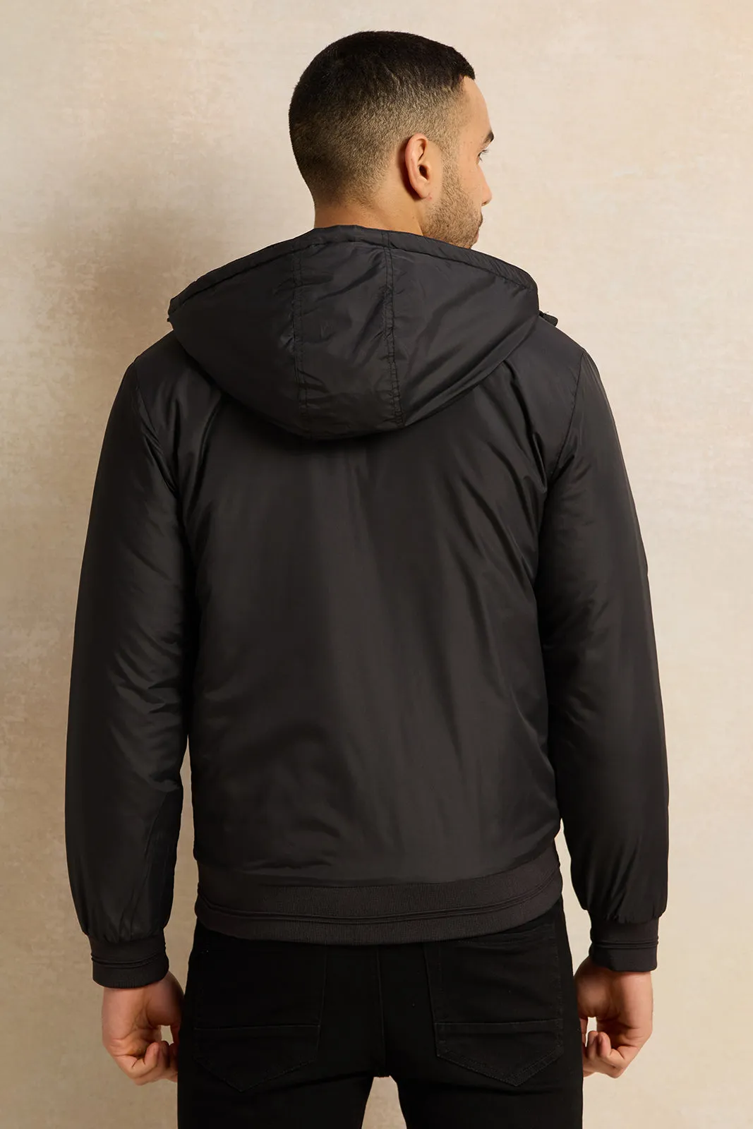 Men Black Hooded Jacket sold by Redtag product image thumbnail 3