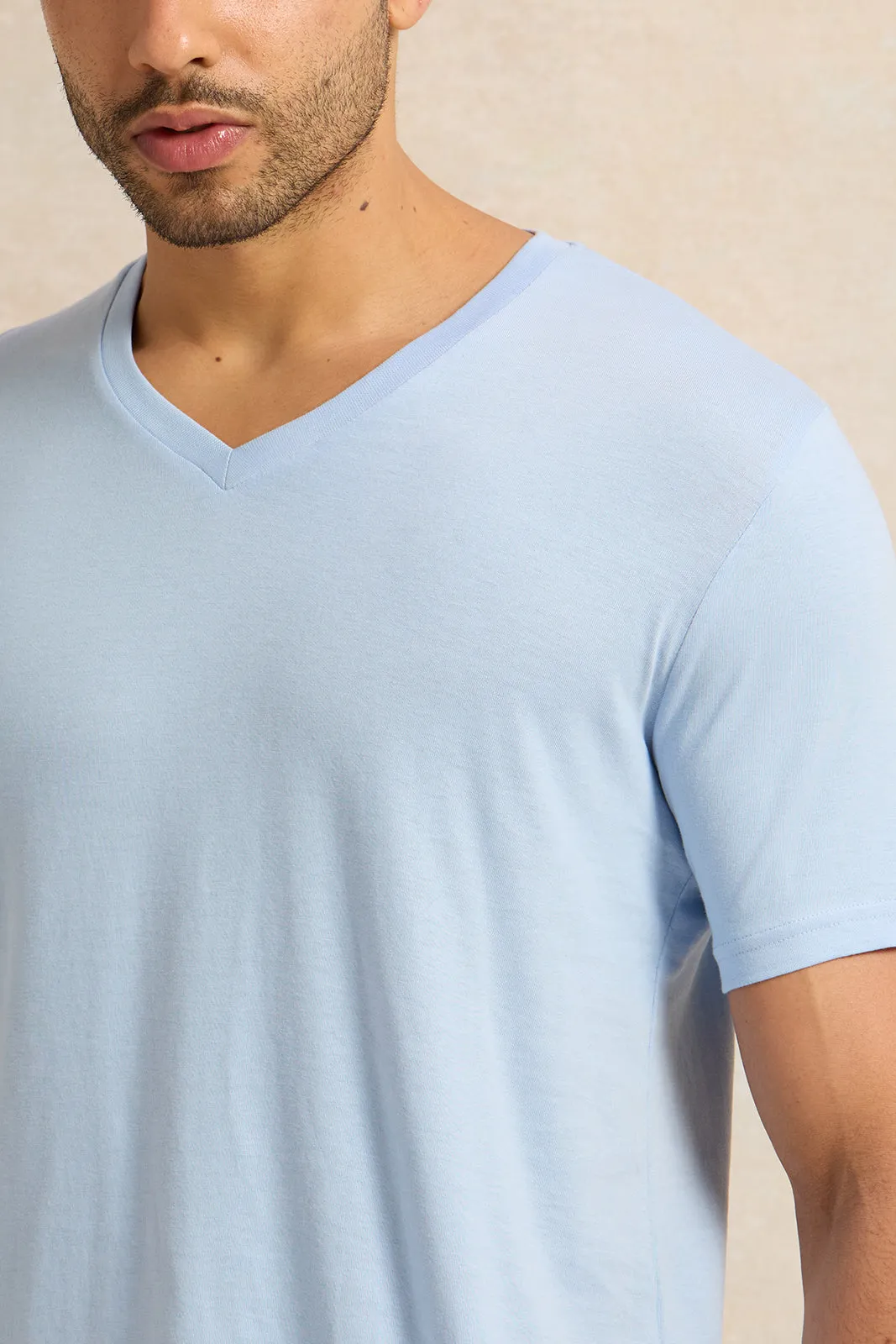 Men Blue Basic V-Neck T-Shirt sold by Redtag product image thumbnail 4