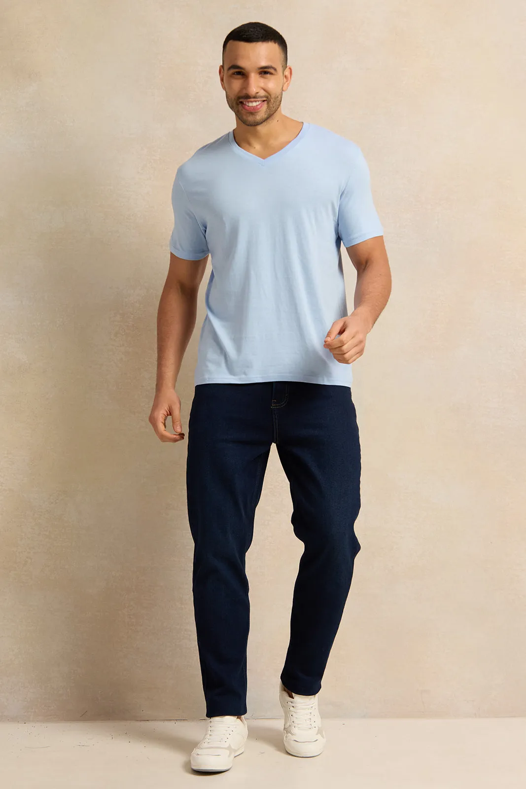 Men Blue Basic V-Neck T-Shirt sold by Redtag product image thumbnail 2