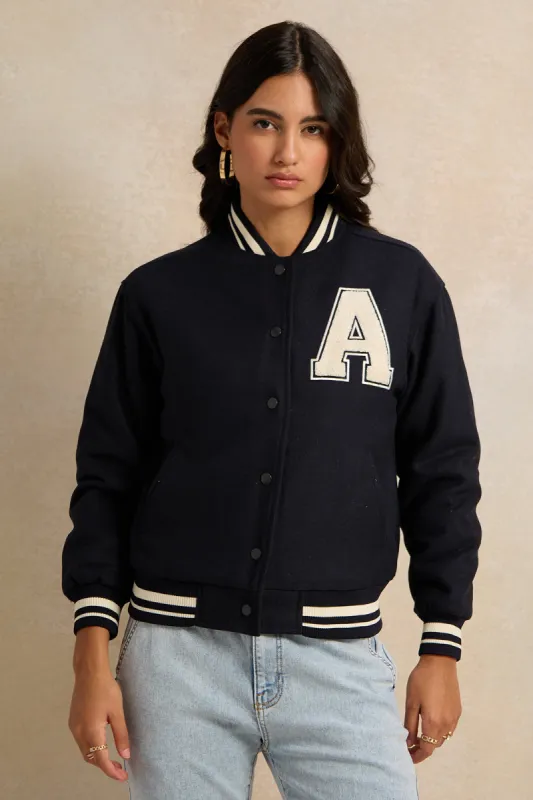 Women Navy Front Pocket Detail Jacket sold by Redtag