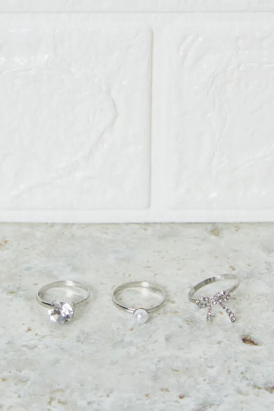 Women Silver Embellished Ring Set (3 Piece) sold by Redtag