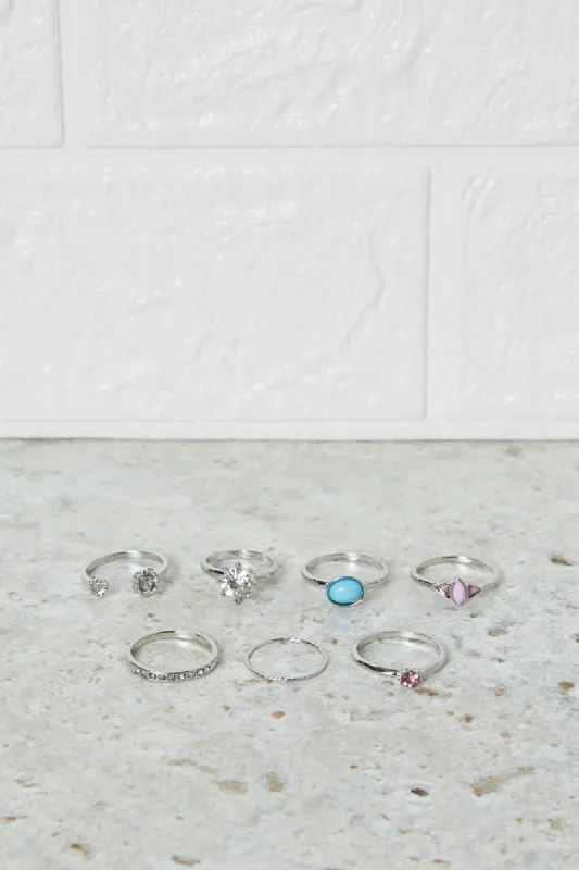 Women Silver Embellished Ring Set (7 Piece) sold by Redtag