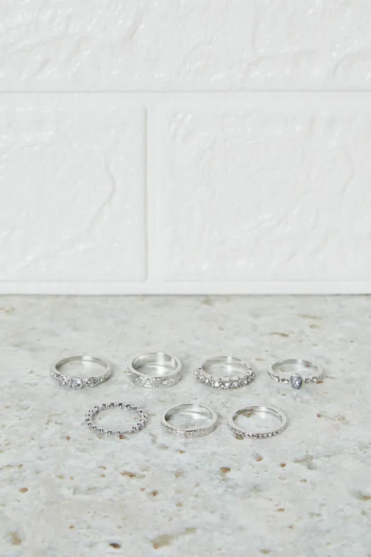 Women Silver Embellished Ring Set (7 Piece) sold by Redtag