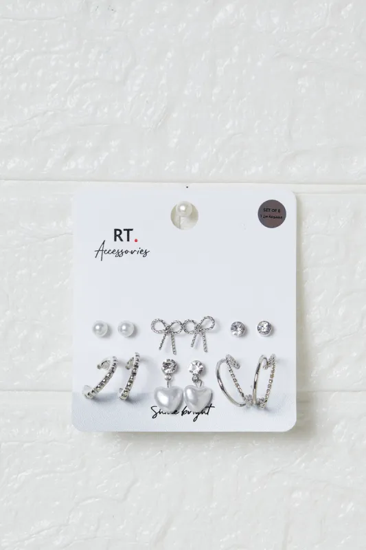 Women Silver Embellished Earrings Set (6 Pairs) made by Redtag
