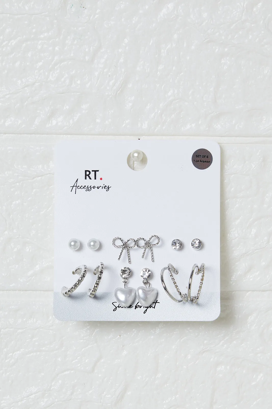 Women Silver Embellished Earrings Set (6 Pairs) sold by Redtag