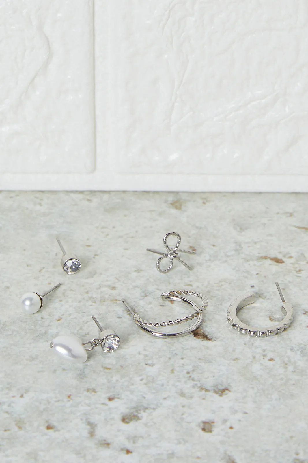 Women Silver Embellished Earrings Set (6 Pairs) sold by Redtag product image thumbnail 2