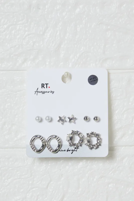 Women Silver Embellished Earrings Set (5 Pairs) sold by Redtag