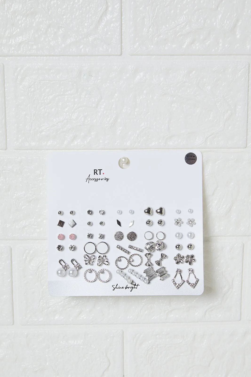 Women Silver Embellished Earrings Set (30 Pairs) sold by Redtag