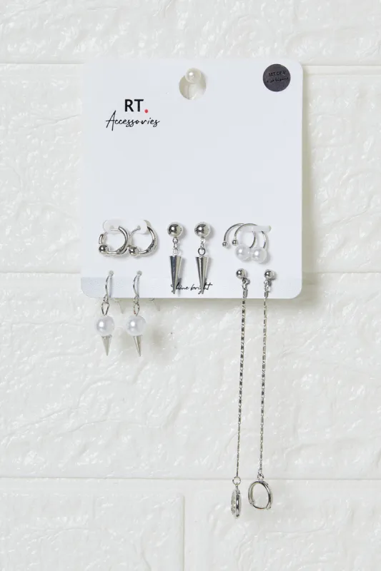 Women Silver Embellished Earrings Set (5 Pairs) sold by Redtag