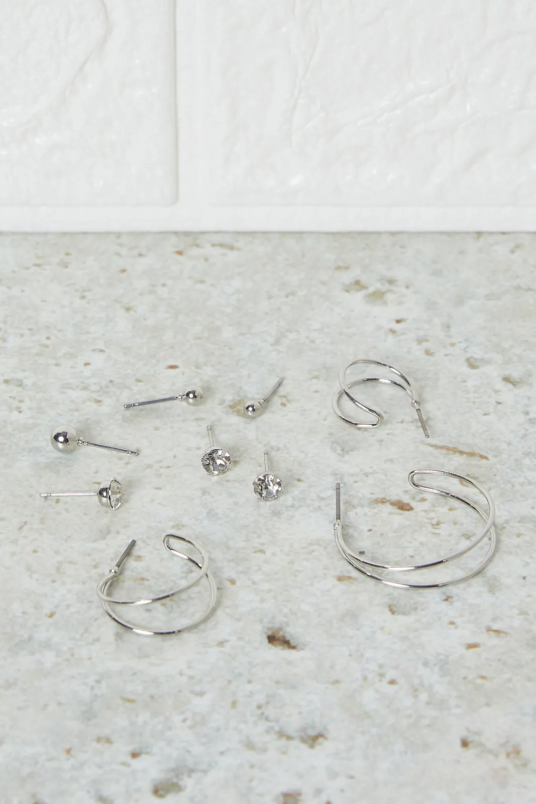 Women Silver Embellished Earrings Set (9 Pairs) sold by Redtag product image thumbnail 2