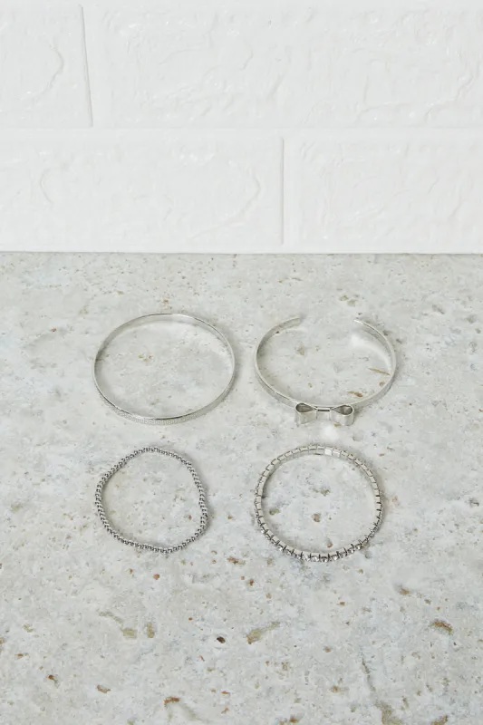 Women Silver Embellished Bangle Set (Pack Of 4) sold by Redtag