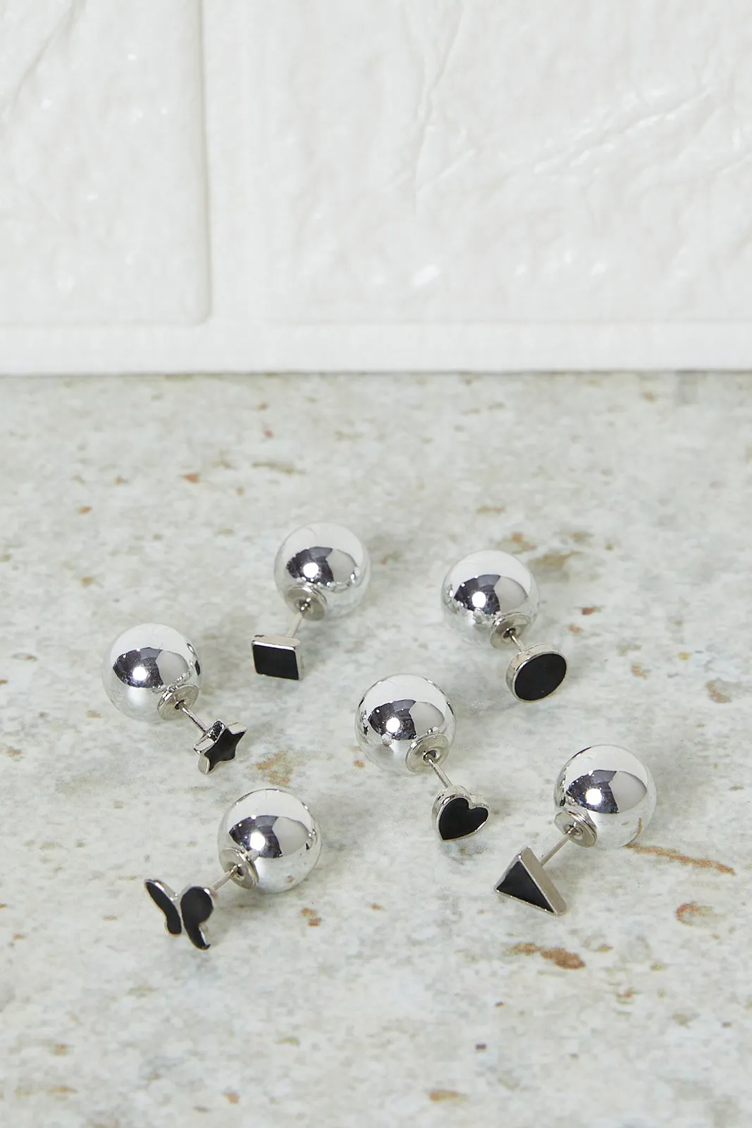 Women Silver And Black Embellished Earrings Set (3 Pairs) sold by Redtag product image thumbnail 2