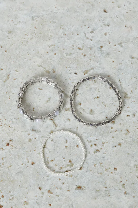 Women Silver Embellished Bracelet Set (3 Piece) sold by Redtag