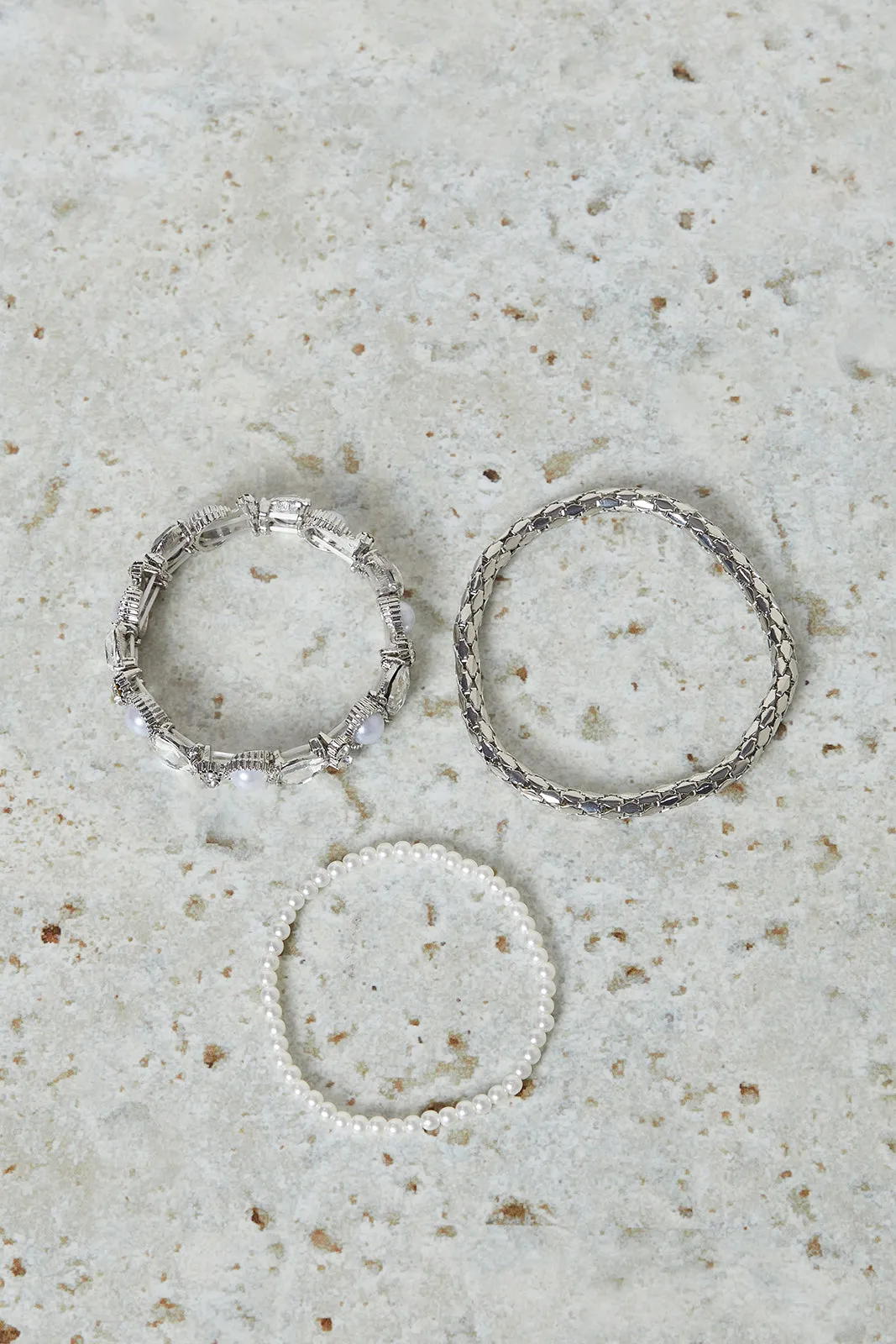 Women Silver Embellished Bracelet Set (3 Piece) sold by Redtag
