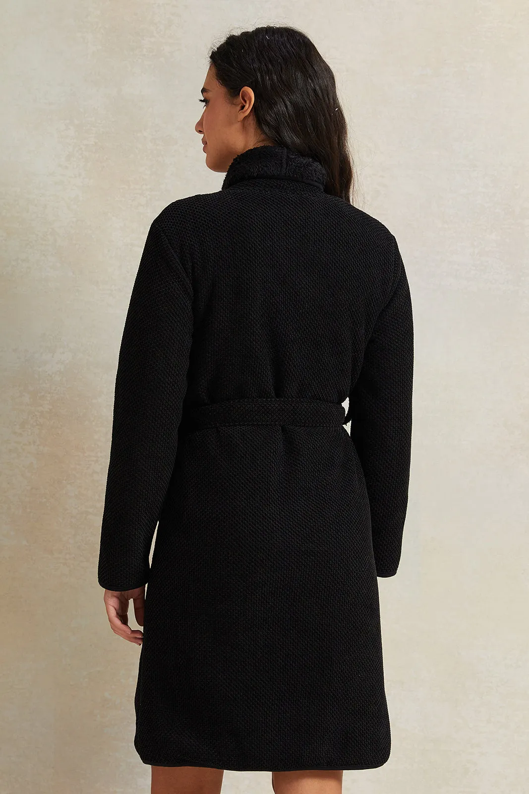 Women Black Waffle Fur Robe sold by Redtag product image thumbnail 3