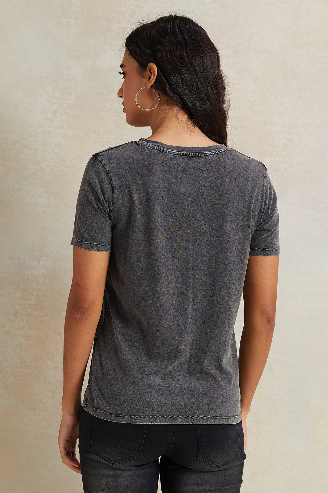 Women Charcoal Rhinestone Embellished T-Shirt sold by Redtag product image thumbnail 3