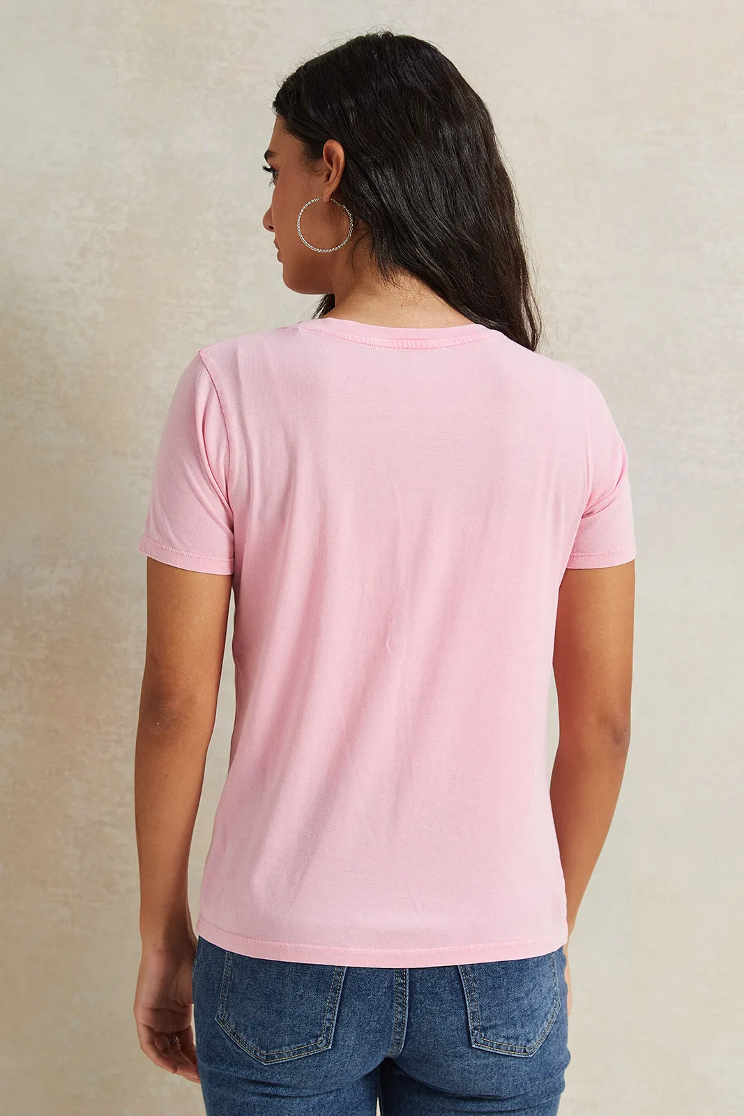 Women Pink Rhinestone Embellished T-Shirt sold by Redtag product image thumbnail 3