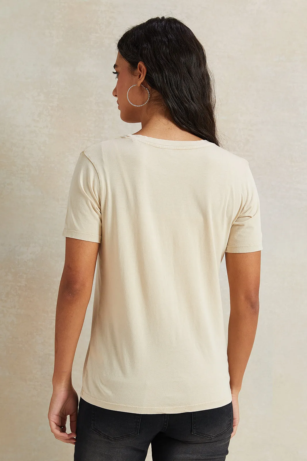 Women Beige Rhinestone Embellished T-Shirt sold by Redtag product image thumbnail 3