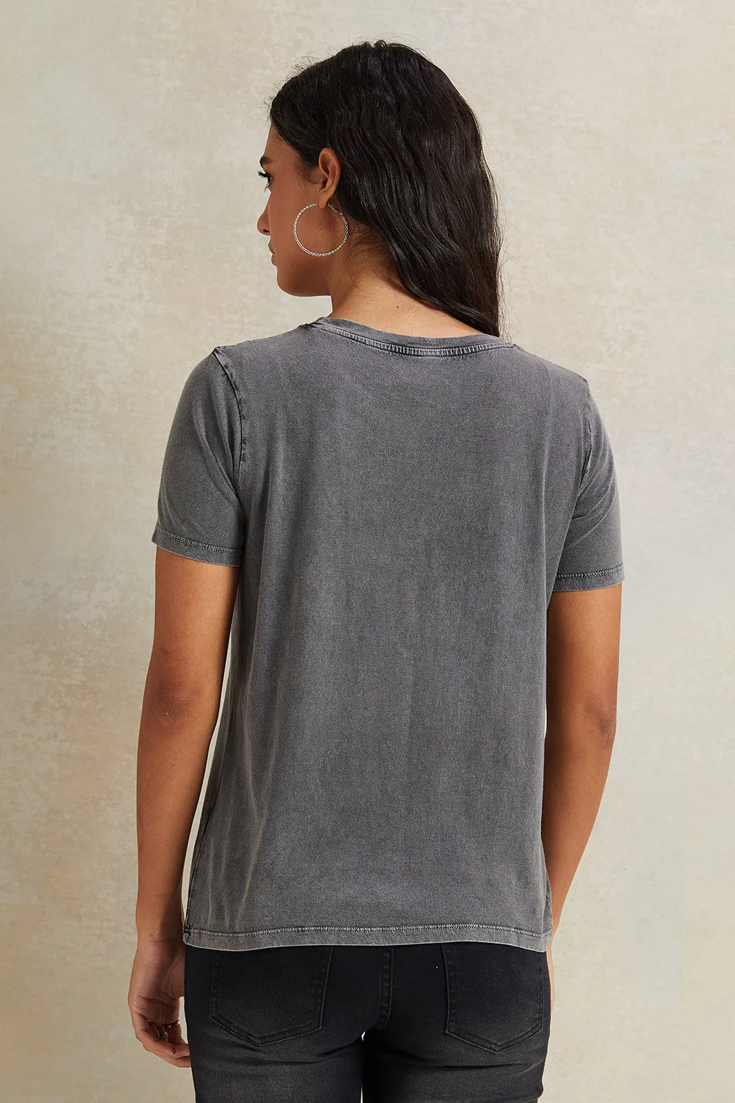 Women Charcoal Rhinestone Embellished T-Shirt sold by Redtag product image thumbnail 3