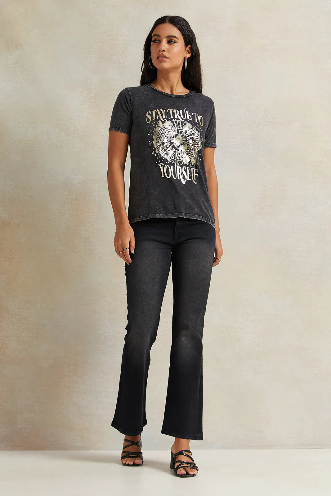 Women Charcoal Embellished T-Shirt sold by Redtag product image thumbnail 2