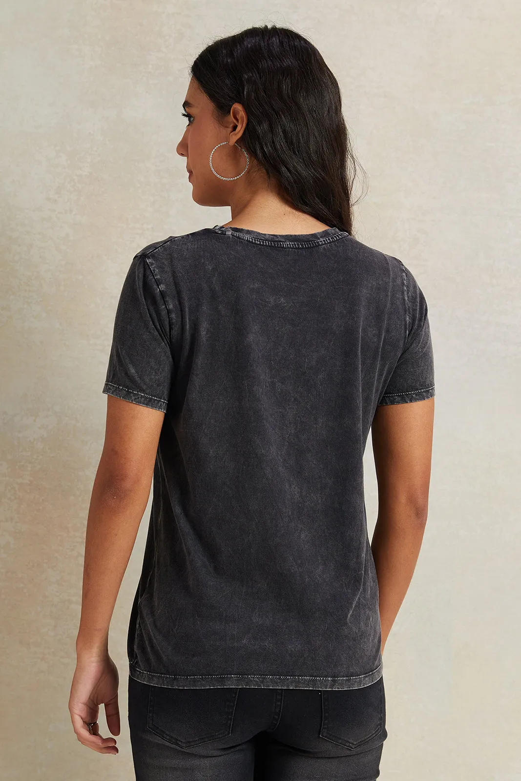 Women Charcoal Embellished T-Shirt sold by Redtag product image thumbnail 3