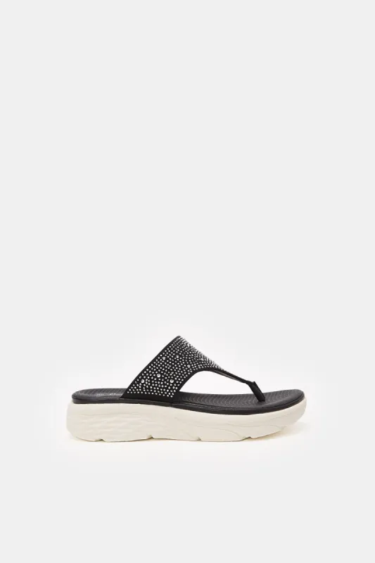Women Black Embellished Comfort Sandal sold by Redtag