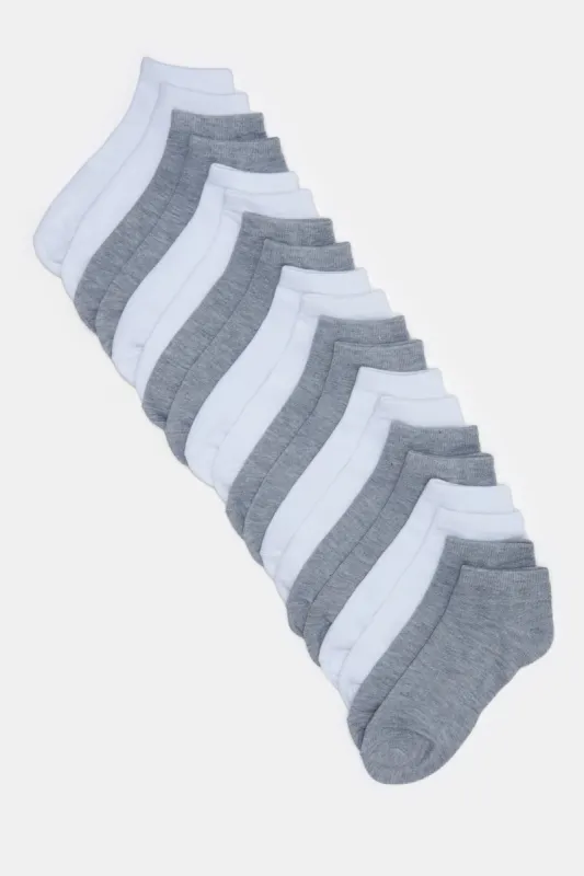 Women White And Grey Basic  Ankle Socks (10 Pairs) sold by Redtag